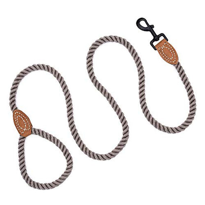 Mile High Life Dog Leash Braided Cotton Rope with Leather-Reinforced Ends - color: Camel, size: 72 Inch-1/2"