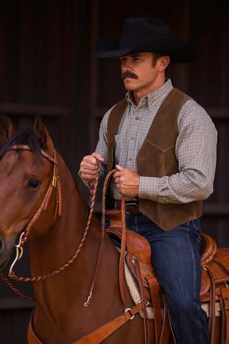 CHALLENGER 8' Horse Western Leather Latigo Laced Barrel Contest Reins 66RT10 - color: Tan Brown