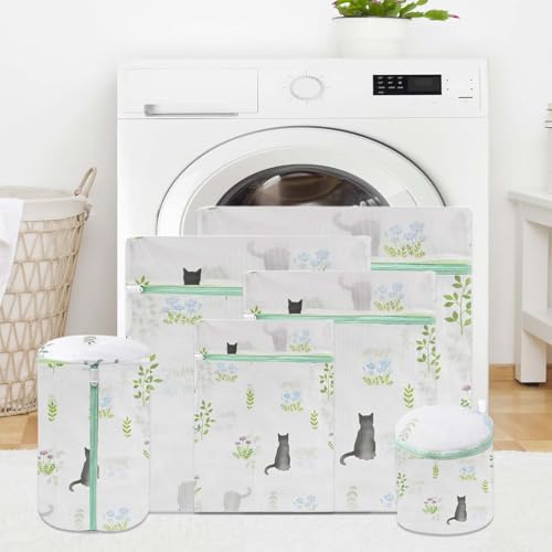 6-Pack Mesh Laundry Bags for Delicates, 6 Sizes Secure Zipper - color: Mr. Cat