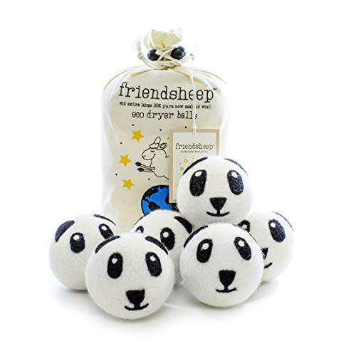 Friendsheep Wool Dryer Balls, Organic Reusable Fabric Softener Alternative for Laundry, Handmade, Fair Trade, Hypoallergenic, Eco-Friendly, Plastic-Free (6 Pack XL – Panda) | Reusable fabric softener alternative Organic wool, handmade, fair trade, hypoall