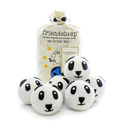 Friendsheep Wool Dryer Balls, Organic Reusable Fabric Softener Alternative for Laundry, Handmade, Fair Trade, Hypoallergenic, Eco-Friendly, Plastic-Free (6 Pack XL – Panda) | Reusable fabric softener alternative Organic wool, handmade, fair trade, hypoall