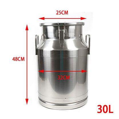 Stainless Steel Milk Can Wine Pail Bucket Jug Keg Oil Barrel Tea 10-60L Option (30L) - size: 30L
