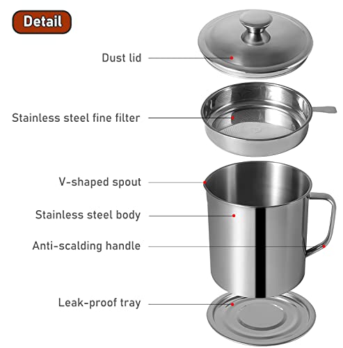 Bacon Grease Container with Strainer 60 oz for Kitchen Saver with Tray - size: 60oz