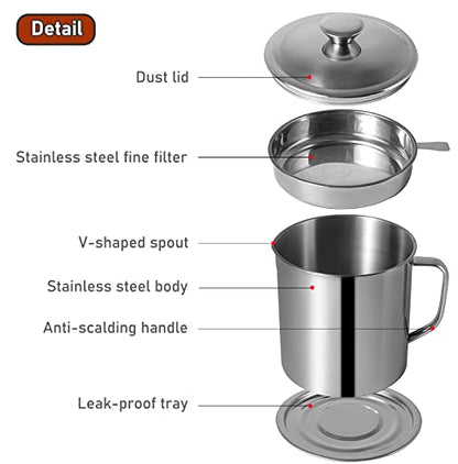 Bacon Grease Container with Strainer 60 oz for Kitchen Saver with Tray - size: 60oz
