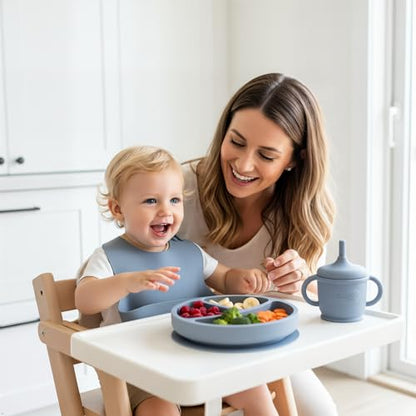 Silicone Baby Feeding Set, Suction Plates Bowls Bibs for Self Feeding –Gray | Baby Plates, Silicone Feeding Set, BPA-Free Toddler Bowls, Baby Spoons Forks, Empower Independence, Easy Clean - color: Gray