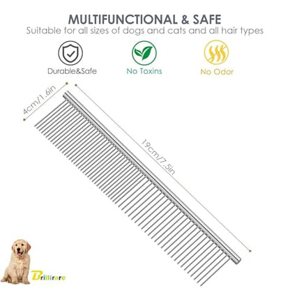 Dog Grooming Comb Pet, Stainless Steel Cat Combs with Rounded Teeth, Professional Metal Tear Stain Remover, Dematting Tool for Small, Medium & Large Pets-7.5in - size: 1 Pack
