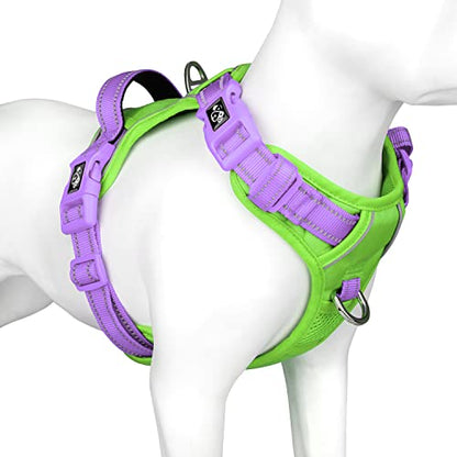 PHOEPET No Pull Dog Harness, Unique Colors Reflective Adjustable Dog Vest - color: Green Base & Purple Straps, size: Small
