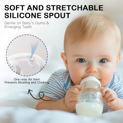 Sippy Spout Nipples for Lansinoh Baby Bottles, Transition Straw Sippy Cup 100% Food Grade Silicone Soft Nipple, 6m+, Pack of 4 - color: Spout