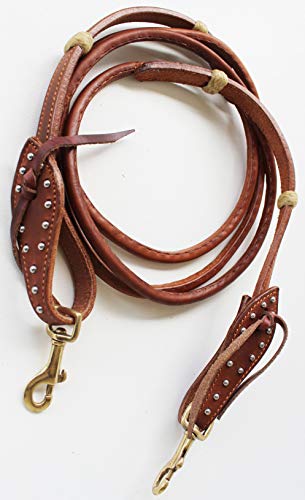 CHALLENGER Horse Western Leather Rolled Tie End Barrel Reins Brass Rawhide 66RT13