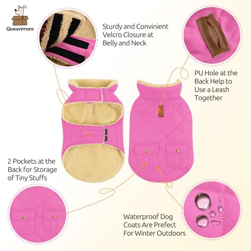 Queenmore XS Waterproof Dog Winter Coat Cold Weather Warm Fleece Jacket - color: Pink, size: X-Small
