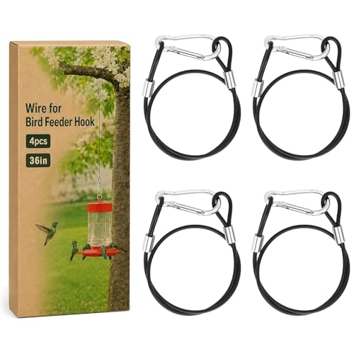4 Pcs Wire for Bird Feeder Hook 36in Hanging Cable with Hook | Steel Cable with Hooks for Feeders Planters Lanterns, Tree Mount Solution, Outdoor Yard Decor Accessories - size: 36 Inch
