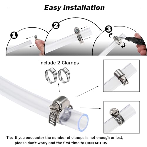 DAVCO 3/4" ID - 50 ft Clear Vinyl Tubing, Low Pressure Flexible PVC Tube, Heavy Duty UV Chemical Resistant Lightweight Plastic Vinyl Hose, BPA Free and Non Toxic, with 2 Stainless Clamps - size: 3/4"ID, style: 50 Feet