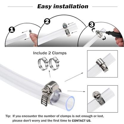 DAVCO 3/4" ID - 50 ft Clear Vinyl Tubing, Low Pressure Flexible PVC Tube, Heavy Duty UV Chemical Resistant Lightweight Plastic Vinyl Hose, BPA Free and Non Toxic, with 2 Stainless Clamps - size: 3/4"ID, style: 50 Feet