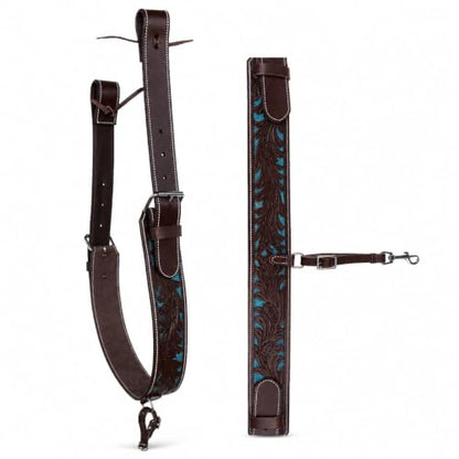 Horse Western Floral Tooled Leather Rear Flank Saddle Cinch w/Billets 9778BR