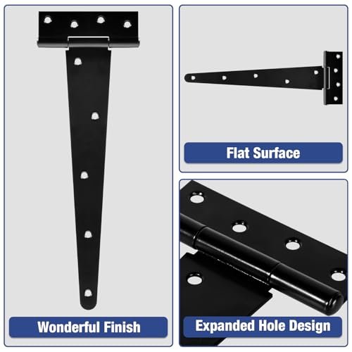 TDCHINGES T Strap Black Gate Door Hinges 12 Inch for Barn Shed 2.5mm 2 Pack - size: 2Pack-12inch