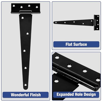 TDCHINGES T Strap Black Gate Hinges 12" for Barn Fence Shed 2.5mm 6 Pack - size: 6Pack-12inch