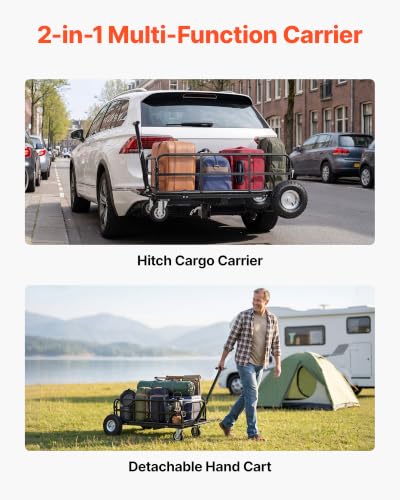 VEVOR Hitch Mount Cargo Carrier on Wheels, 36.2" x 21.3" x 11.8", 2-in-1 Folding Rear Luggage Rack Basket & Cargo Cart with Hitch Stabilizer, Fits 2" Receiver for SUV Pickups, 400LBS Load Capacity - size: 36.2" x 21.3" x 11.8"
