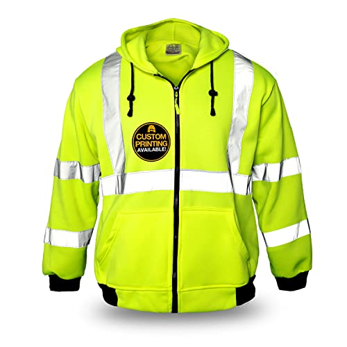 KwikSafety - Charlotte, NC - Men's Fleece Safety Hoodie | PPE Hi Vis Lightweight Reflective Jacket - color: Yellow, size: Small