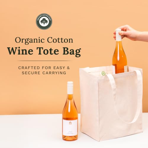 Six Bottle Canvas Wine Tote Bag - Premium Material, Extremely Sturdy, Washable & Reusable Wine Carrier Bag - Double Stitched Reusable Wine Bags - Sturdy 6 Bottle Wine Carrier (1 Bag)