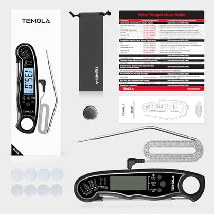 TEMOLA Meat Thermometer, Instant Read Food Thermometer for Cooking, Digital Food Thermometer with LCD Backlight for Candy Fry Grill BBQ Liquids, Kitchen Oven Safe Dual Probe 2 in 1 Thermometer | Digital Food LCD Backlight for Candy Fry Grill BBQ Liquids,