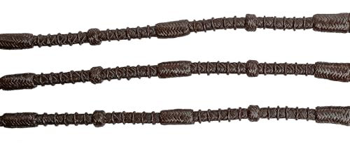 Handcrafted Elegance- Dark Brown Rawhide Rope Romal Reins with Leather Braided Knots- Premium Horse Tack for Ranch Riding Reins-8.5 Ft Rein, 52' Romel