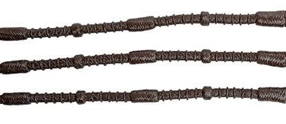 Handcrafted Elegance- Dark Brown Rawhide Rope Romal Reins with Leather Braided Knots- Premium Horse Tack for Ranch Riding Reins-8.5 Ft Rein, 52' Romel