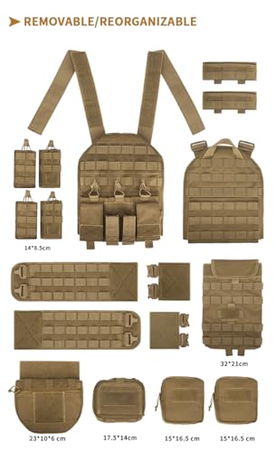 YAKEDA Tactical Training Vest with PALS System - Multi-Pocket Adjustable Straps Quick-Release Buckle for Hunting - color: Bk