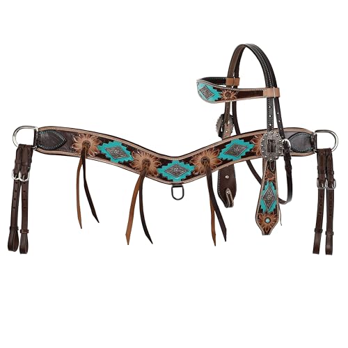 Showman Aztec Bloom Browband Leather Headstall & Breast Collar Set