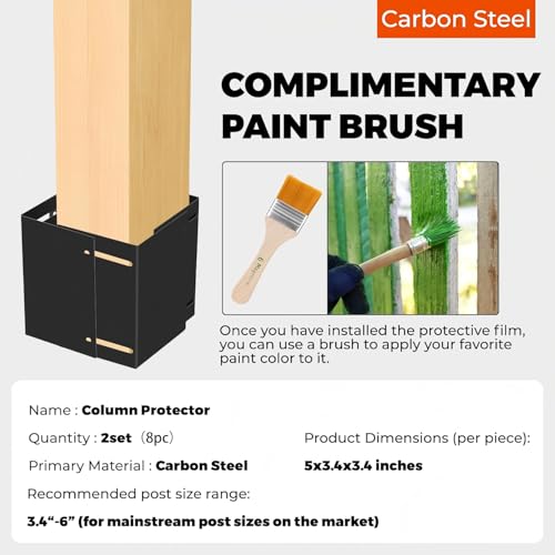 Adjustable Post Protector, Stainless Steel Post Sleeve Range 3.3"-6", Protects Wooden Fences and Mailboxes from Rain and Mower Damage (2 Set) - size: 2 Set