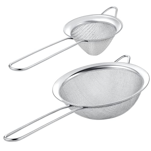 Set of 2 Stainless Steel Mesh Strainers for Kitchen - 5.5 inch Round Fine Mesh Strainer & 3.4 inch Conical Strainer Fine Mesh - Ideal to Sieve Pasta Noodles, Quinoa, Tea, Coffee, Juices, Flour