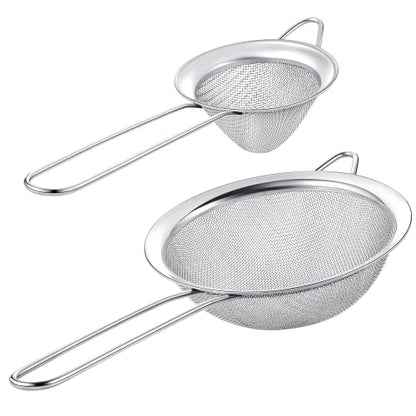 Set of 2 Stainless Steel Mesh Strainers for Kitchen - 5.5 inch Round Fine Mesh Strainer & 3.4 inch Conical Strainer Fine Mesh - Ideal to Sieve Pasta Noodles, Quinoa, Tea, Coffee, Juices, Flour