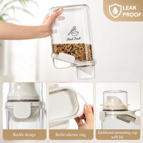 Bird Seed Storage Container,2.8L Airtight Bird Food Container with Handle and Measuring Cup,Portable Pet Food Container for Wild Bird Sunflower Seed-BPA Free Transparent/White - color: WHITE BIRD