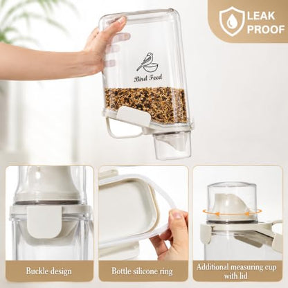 Bird Seed Storage Container,2.8L Airtight Bird Food Container with Handle and Measuring Cup,Portable Pet Food Container for Wild Bird Sunflower Seed-BPA Free Transparent/White - color: WHITE BIRD