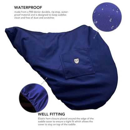 Harrison Howard Premium English Saddle Cover, Waterproof & Breathable Fleece-Lined Protective Saddle Cover - color: Navy, size: Dressage-One Size