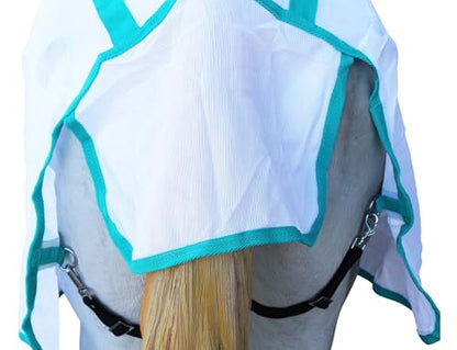 Challenger Horse Mesh Light Weight Summer Fly Sheet Spring Airflow White 73403B - color: White with Turquoise Trim, size: 64 inches