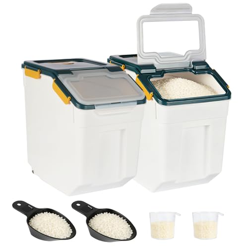 2 Pack Rice Container 50 lbs Large Bulk Flour Sugar StorageHoldhouse Plastic Grain Cereal Dry Goods Bin with Spoon and Measuring Cupfor Kitchen Pantry Organization - Blue - color: Blue