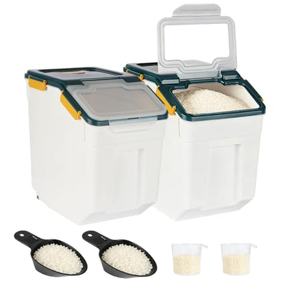 2 Pack Rice Container 50 lbs Large Bulk Flour Sugar StorageHoldhouse Plastic Grain Cereal Dry Goods Bin with Spoon and Measuring Cupfor Kitchen Pantry Organization - Blue - color: Blue