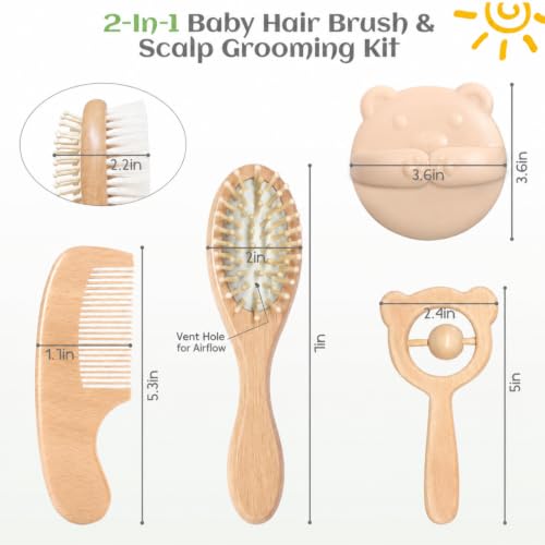 Baby Hair Bush and Comb Set, Wooden Baby Brush for Newborns and Toddlers | Soft Goat Bristle, Perfect for Cradle Cap, Baby Registry Gift, Infant Essentials Care Kit