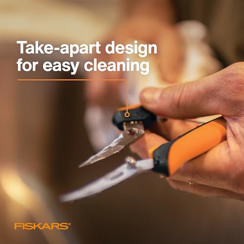 Fiskars 6" Curved Micro-Tip Pruning Snips, Garden Scissors For Tight Spaces | Take-Apart Design, For Intricate Trimming & Shaping, Steel Blades with Easy Action Spring, SoftGrip Handles, Sheath Included - style: Curved Snips