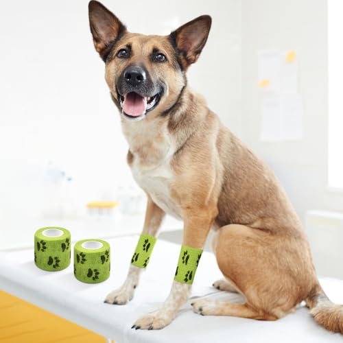 6 Roll 2 Inch x 5 Yards Paw Print Pet Vet Wrap for Dogs Cats, Cohesive Bandages in Bulk, Colorful Non-Woven Self Adhesive Bandages Wrap Roll for Pet Animals Wound Care, Ankle Sprains and Swelling