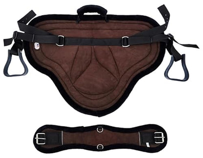 Majestic Ally Padded Suede Leather Bareback Pad Horse Riding Pad with Non Slip Breathable Girth & Stirrups - color: Brown