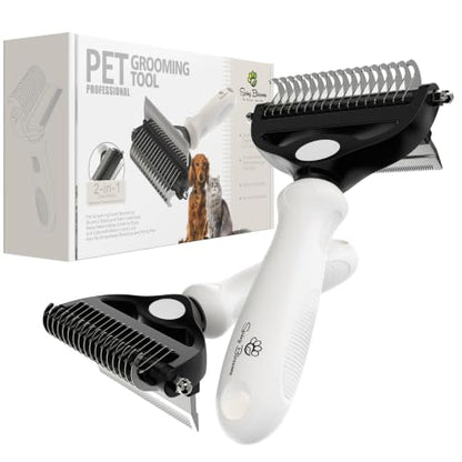 Spring Blossoms-2 in 1 Professional Grooming Rake for Cats & Dogs-Dematting Comb for Easy Mats & Tangles Removing,Pet Brush Safe No More Nasty Shedding and Flying Hair (Cloud Dancer White) - color: Cloud Dancer White