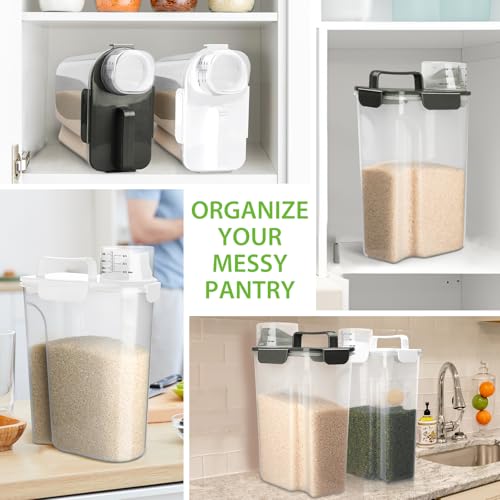 Viretec Rice Storage Container, 5 to 10lb Dry Food Airtight Dispenser, Pet Dog Cat Food Canister, BPA Free Clear Plastic Kitchen and Pantry Bin for Oatmeal, Cereal, Pasta, Flour Pack of 2 Grey - color: 3L+6L/Grey
