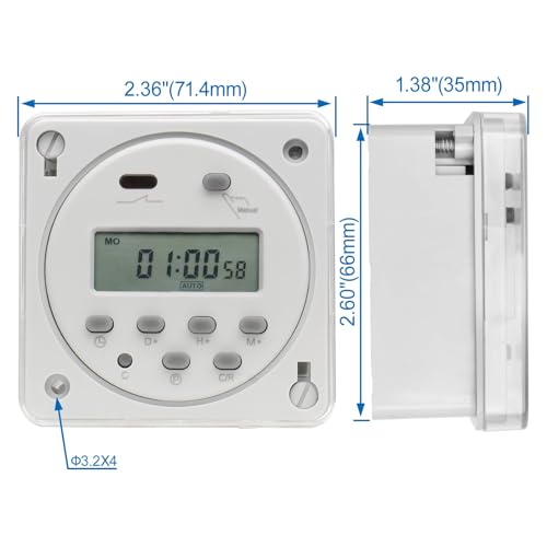 Baomain Time Switch Relay with Waterproof Cover,Digital LCD Programmable Timer,24V DC/AC Input,200-250V 16A Output,28 Programs Daily/Weekly Schedule,CN101A for Lighting and Equipment Control - size: Timer with Cover