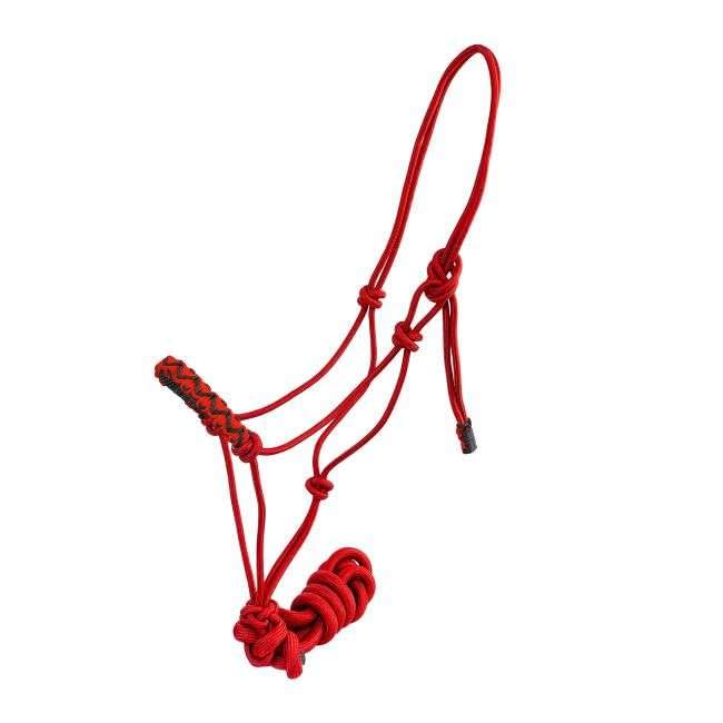 EU Equestrian Braided Nylon Cowboy Knot Rope Halter with Painted Cross & Navajo Design - color: Red