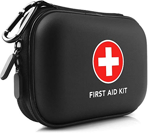 Mini First Aid Kit, 100 Pieces Water-Resistant Hard Shell Small Case - Perfect for Travel, Outdoor, Home, Office, Camping, Hiking, Car (Black) - color: Black