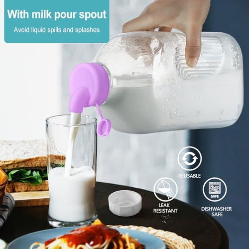 Ritayedet 64 Oz Glass Milk Bottle With Lids, 4 Pack 2 Qt Storage Bottles - style: Milk Bottle-4pack