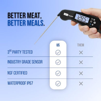 F1 Digital Meat Thermometer - Fast, Accurate, Waterproof - Great for Cooking, Grilling, Baking, Frying - color: Stealth Black