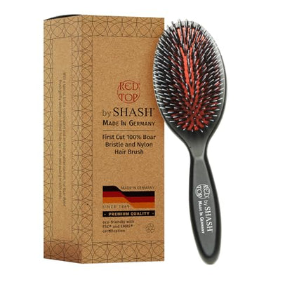 SHASH Since 1869 Hand Made In Germany - Nylon, 100% First Cut Boar Bristle Brush Suitable For Normal to Thick Hair - Gently Detangles, No Pulling or Split Ends - Softens Improves Texture, (Medium) - size: Medium