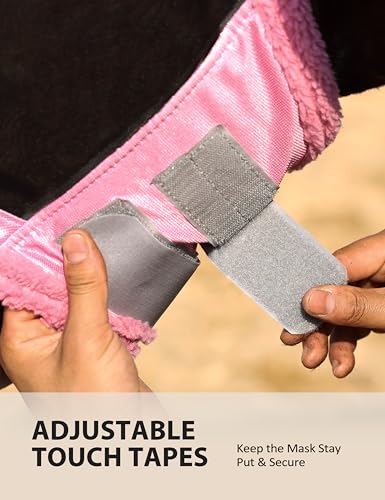 Harrison Howard Horse Fly Mask UV Protective Fine Mesh with Extra Wool Soft Touch on Skin Fly and UV Protection Light Pink-Black S - color: Light Pink-Black, size: S